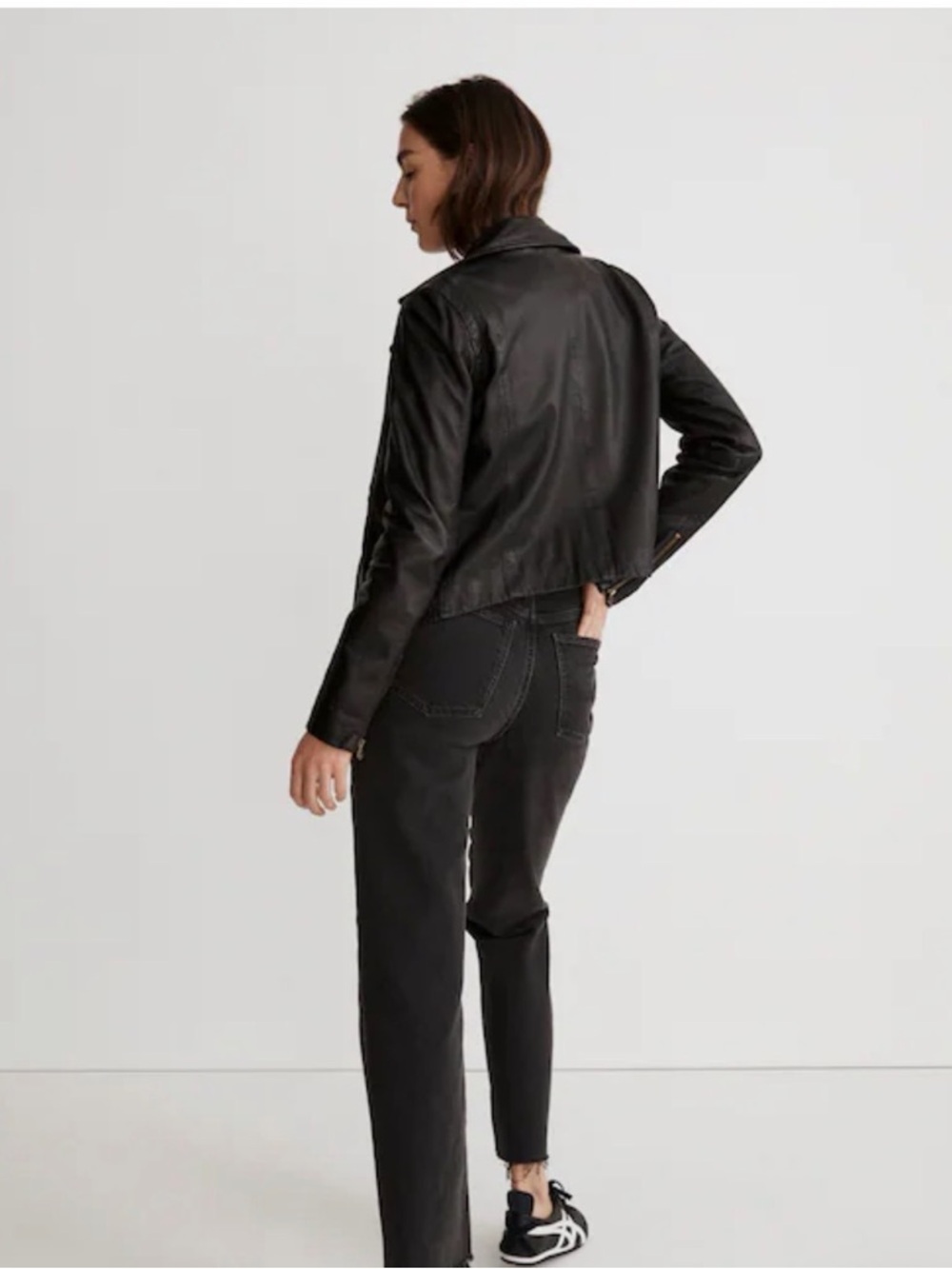 NWOT Madewell Black Washed Leather Motorcycle Jacket: Brass Hardware Edition - Picture 4 of 7